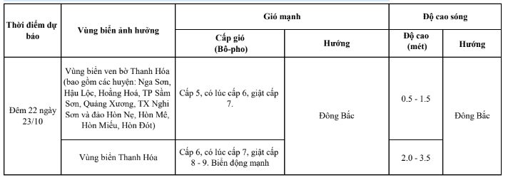 Tin cảnh báo, dự báo sóng lớn trên vùng biển Thanh Hóa (Chiều 22/10)- Ảnh 1.