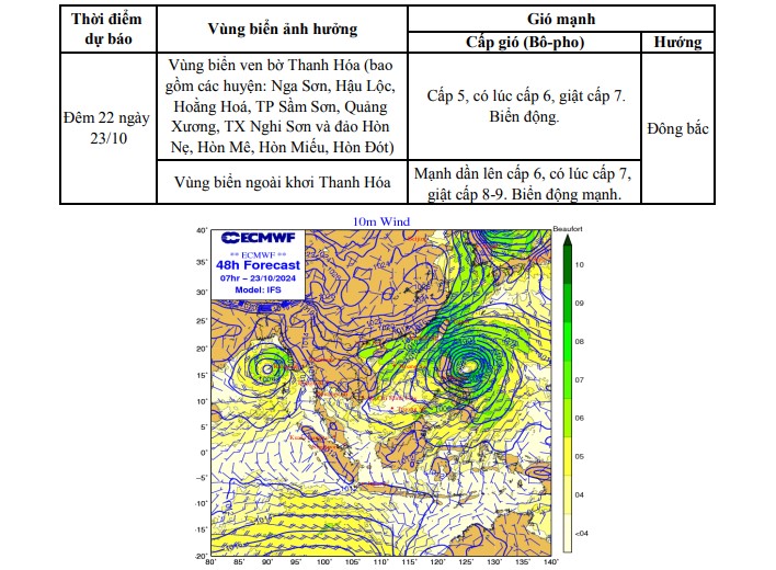 Dự báo gió mạnh trên vùng biển khu vực tỉnh Thanh Hóa (ngày 22/10)- Ảnh 1.