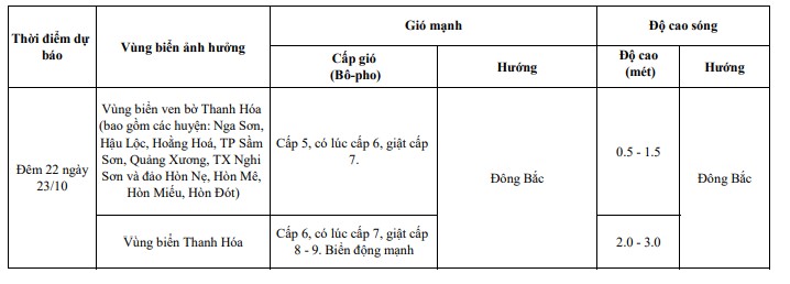 Cảnh báo, dự báo sóng lớn trên vùng biển Thanh Hóa (ngày 22/10)- Ảnh 1.