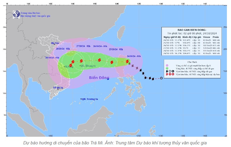 Dự báo thời tiết 24/10: Bão Trà Mi vào Biển Đông, Thanh Hóa có mưa giông - Ảnh 1.