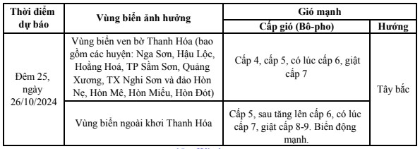 Tin dự báo gió mạnh trên vùng biển Thanh Hóa ngày 25/10- Ảnh 1.