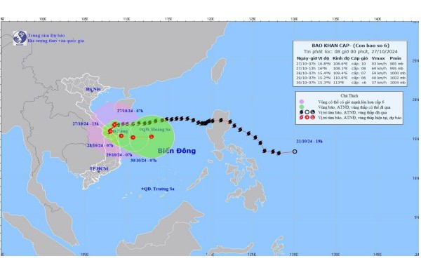 Tin bão khẩn cấp: cơn bão số 6 (ngày 27/10)