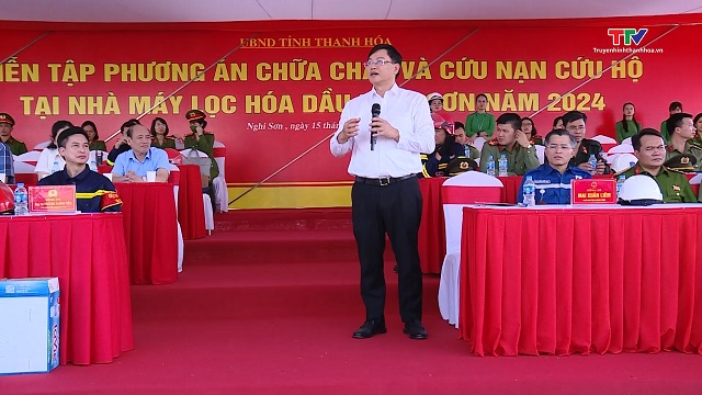 Tổng duyệt diễn tập phương án chữa cháy và cứu nạn cứu hộ tại Nhà máy Lọc hoá dầu Nghi Sơn- Ảnh 2.