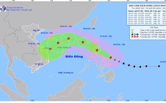 Siêu bão Man-Yi di chuyển theo hướng Tây Bắc, tốc độ 20 - 25km/h