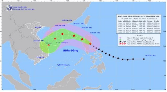 Siêu bão MAN-YI giật trên cấp 17, di chuyển theo hướng Tây Bắc- Ảnh 2.