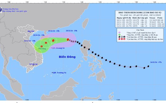 Bão số 9 cách quần đảo Hoàng Sa khoảng 480km