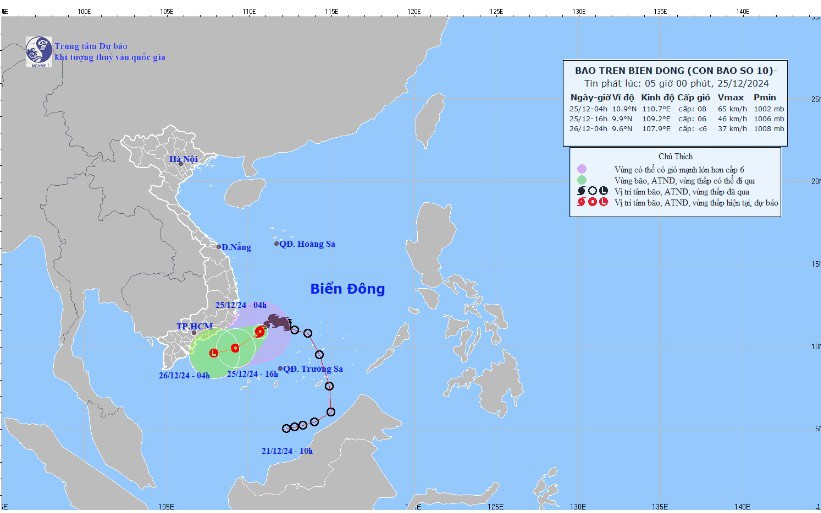 Bão số 10 di chuyển theo hướng Tây Tây Nam, suy yếu thành áp thấp nhiệt đới
