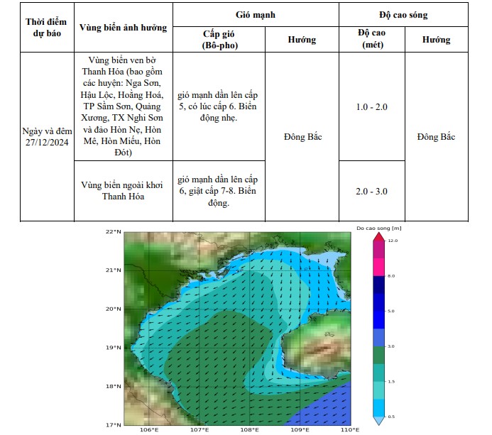 Cảnh báo, dự báo sóng lớn trên vùng biển khu vực tỉnh Thanh Hóa (ngày 27/12)- Ảnh 1.