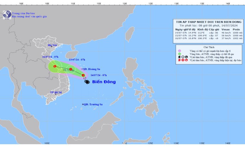 Áp thấp nhiệt đới trên Biển Đông, khu vực tỉnh Thanh Hóa có mưa vừa, mưa to và dông