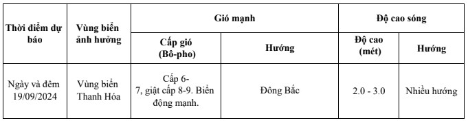 Dự báo sóng lớn trên vùng biển Thanh Hoá ngày 19/9- Ảnh 1.