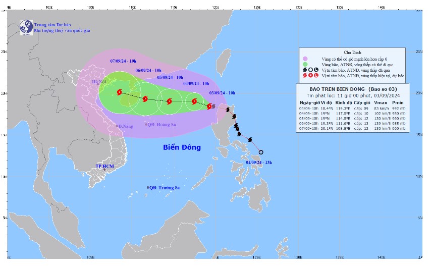 Bão số 3 YAGI giật cấp 11 di chuyển hướng Tây Tây Bắc, liên tục tăng cấp trên biển Đông- Ảnh 1.