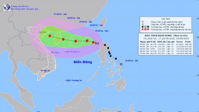 Bão số 3 Yagi giật cấp 12 di chuyển hướng Tây Tây Bắc, cường độ ít thay đổi- Ảnh 1.