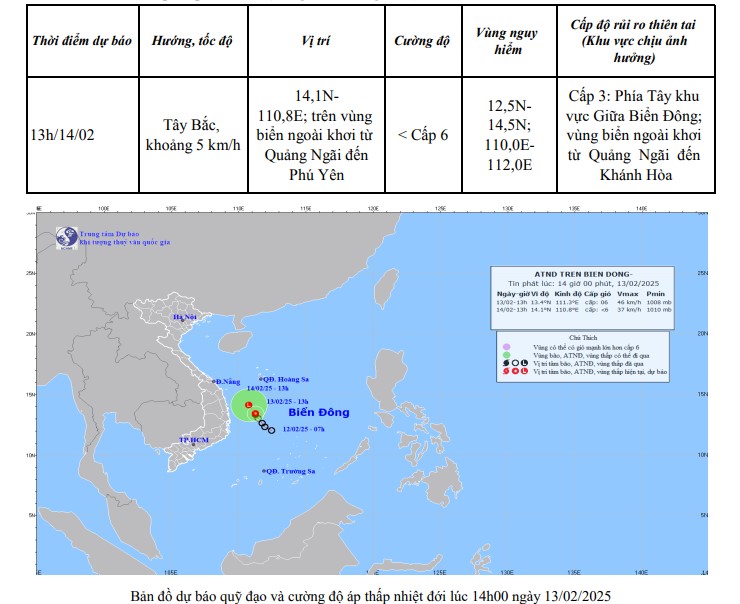 Tin áp thấp nhiệt đới trên Biển Đông (ngày 13/2)- Ảnh 1.