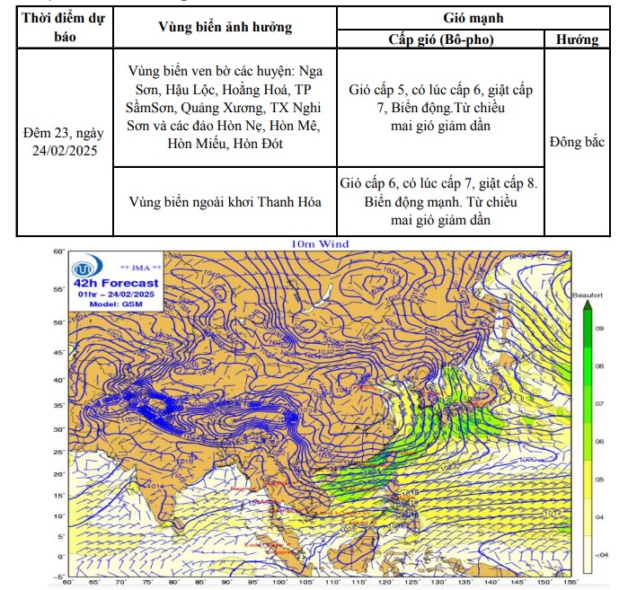 Dự báo gió mạnh trên vùng biển khu vực tỉnh Thanh Hóa (ngày 23/2)- Ảnh 1.