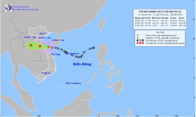 Bão số 6 cách Quảng Trị 120km, các tỉnh từ Thanh Hóa đến Huế mưa to
- Ảnh 1. Bão số 6 cách Quảng Trị 120km, các tỉnh từ Thanh Hóa đến Huế mưa to
- Ảnh 1.