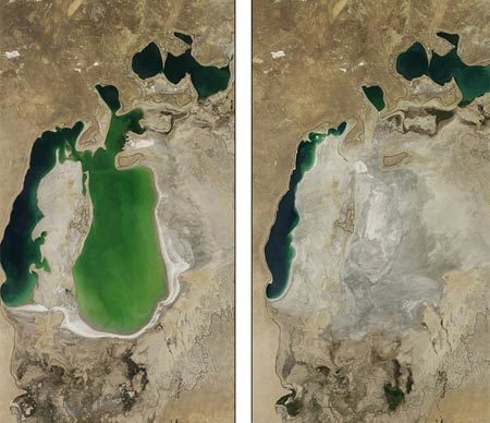 biển hồ Aral, NASA, LIên Xô, dự án tưới tiêu, Trung Á, sa mạc Kyzylkum