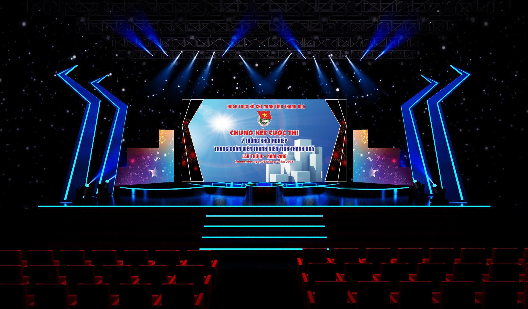 Toàn cảnh sân khấu Vòng chung kết chương trình“Ý tưởng khởi nghiệp trong đoàn viên thanh niên tỉnh Thanh Hóa lần thứ 2, năm 2018”