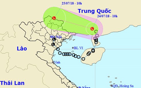 Đường đi của áp thấp nhiệt đới (Ảnh: Trung tâm Khí tượng Thủy văn Trung ương)