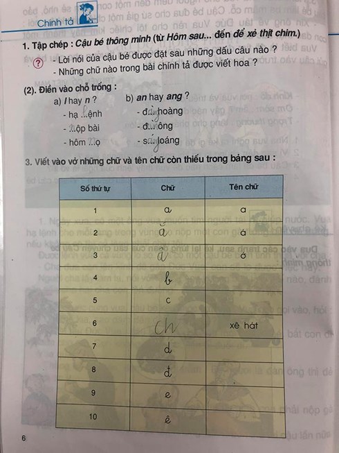 SGK lớp 3, học sinh cũng có phần được viết, điền từ vào ô trống.