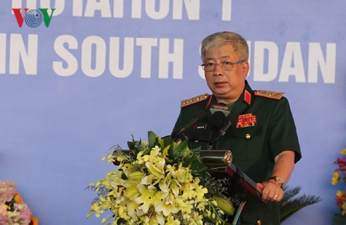 Thượng tướng Nguyễn Chí Vịnh, Thứ trưởng Bộ Quốc phòng phát biểu tại lễ xuất quân.