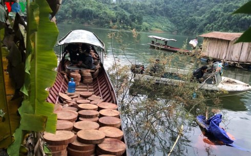 Vận chuyển trái phép gần 5m3 gỗ nghiến dạng thớt trên sông Đà.