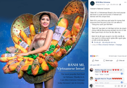 H&igrave;nh ảnh bộ trang phục B&aacute;nh m&igrave; Việt Nam tr&ecirc;n fanpage 2018 Miss Universe. Ảnh: Chụp m&agrave;n h&igrave;nh.