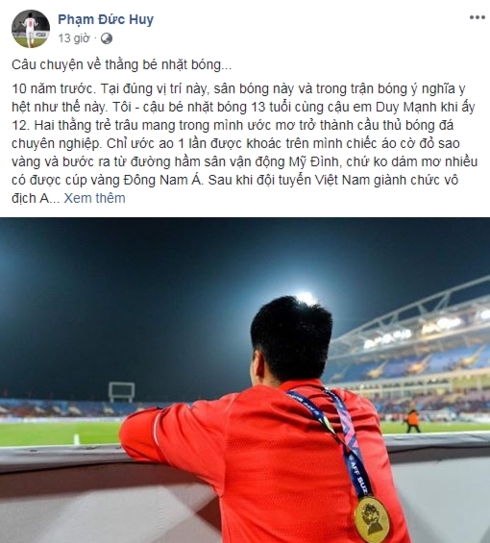 Đức Huy chia sẻ câu chuyện từ cậu bé nhặt bóng trở thành nhà vô địch AFF Cup 2018.