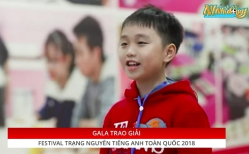 Em Lê Văn Thái Sơn, lớp 5A, Trường tiểu học Đại Phong là một trong 4 học sinh xuất sắc nhất tại “Festival Trạng nguyên tiếng Anh toàn quốc 2018”. (Ảnh: Trường TH Đại Phong cung cấp)