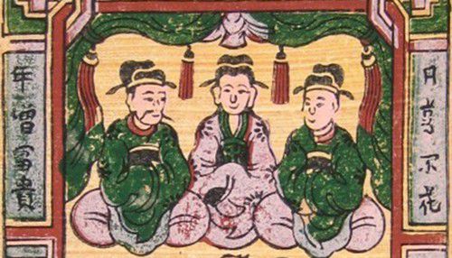 Tranh Đông Hồ về 3 vị Táo quân.