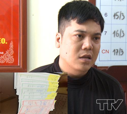 Đối tượng Ho&agrave;ng Quang H&ugrave;ng v&agrave; c&aacute;c tang vật thu được.