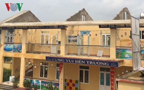 Trường mầm non xã Vĩnh Kiên, huyện Yên Bình, tỉnh Yên Bái bị hư hỏng nặng sau mưa lốc.