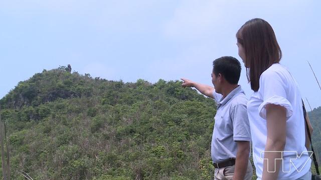 Khối đá hình chum vàng trên đỉnh núi.