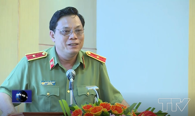 Thiếu tướng Nguyễn Hải Trung, Ủy viên Ban Thường vụ Tỉnh ủy, Giám đốc Công an Thanh Hóa chủ trì hội nghị.