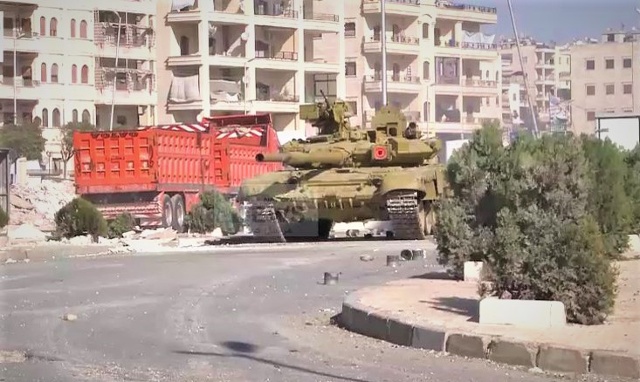 Xe tăng T-90A Syria trong chiến dịch giải phóng Aleppo năm 2016. Nguồn: southfront.org