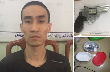 Đối tượng Lê Hoàng Anh và một số tang vật liên quan.