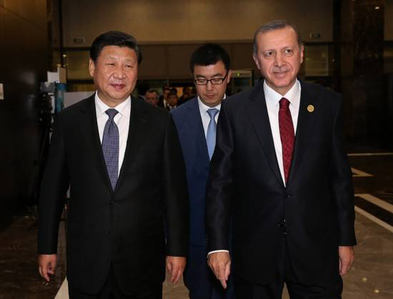 Chủ tịch Trung Quốc Tập Cận Bình và Tổng thống Thổ Nhĩ Kỳ Erdogan. Nguồn: Tân hoa xã
