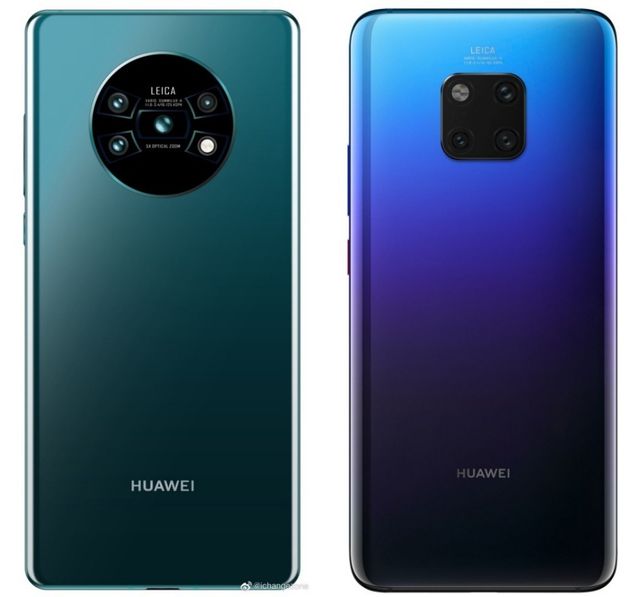Mate 30 (trái) có cách bố trí camera trên cụm tròn, thay vì cụm vuông như trên Mate 20 Pro (phải)