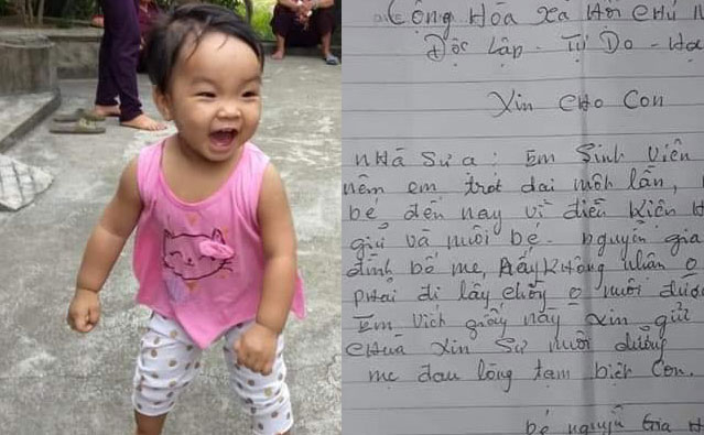 Ch&aacute;u b&eacute; v&agrave; l&aacute; thư để lại c&oacute; nội dung  "Em c&ograve;n phải đi lấy chồng kh&ocirc;ng nu&ocirc;i được ch&aacute;u "