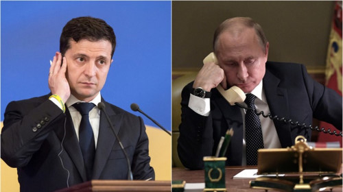 Tổng thống Nga Vladimir Putin và Tổng thống Ukraine Volodymyr Zelensky đã có cuộc điện đàm hôm 11/7. (Ảnh: AP)