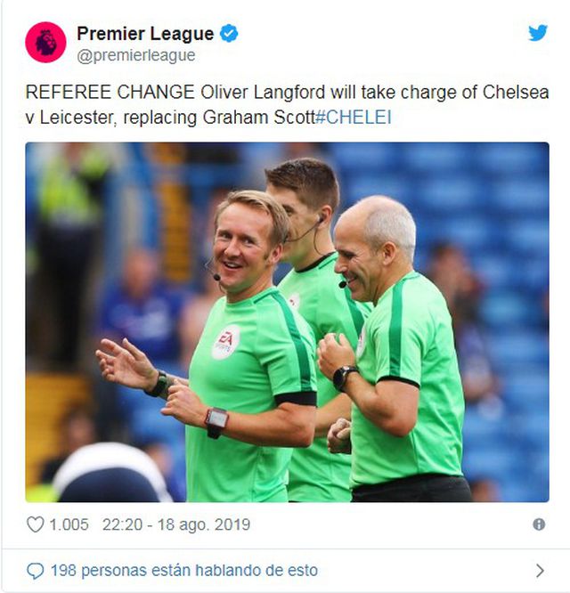 Ban tổ chức Premier League thông báo thay đổi trọng tài trước trận đấu giữa Chelsea và Leicester