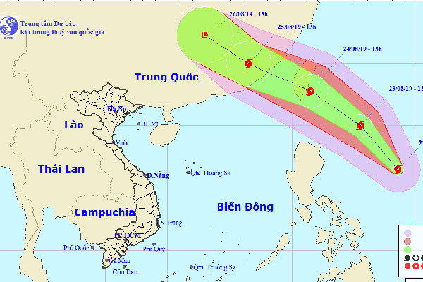 Hướng dự bão di chuyển của bão Bailu. Ảnh: NCHMF
