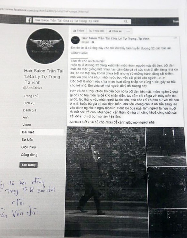 Nội dung b&agrave;i viết m&agrave; T&agrave;i đ&atilde; đăng tải l&ecirc;n t&agrave;i khoản c&aacute; nh&acirc;n về đối tượng mặt đen kỳ b&iacute; khiến dư luận hoang mang.