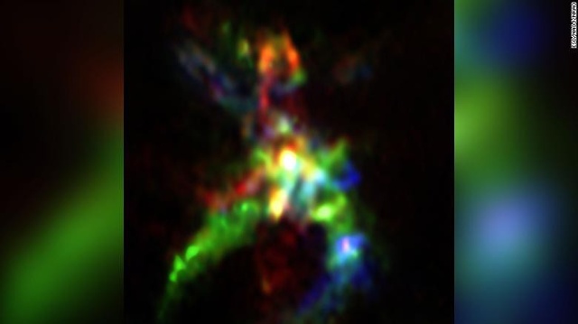 Hình ảnh này của ALMA cho thấy khu vực hình thành sao AFGL 5142, Những luồng khí đã tạo thành những con đường, nơi các phân tử phốt pho hình thành. Ảnh: CNN