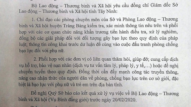 Công văn của Bộ LĐ-TBXH gửi Sở LĐ-TBXH tỉnh Tây Ninh.