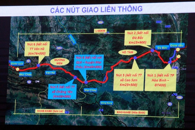 Sơ đồ tuyến đường cao tốc Hòa Bình - Mộc Châu.