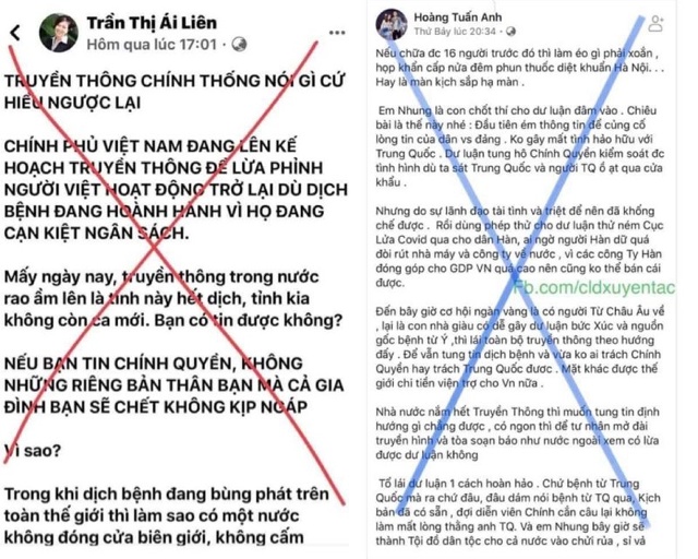 Các đối tượng đăng tin xuyên tạc về Covid-19. (ảnh: Bộ Công an)