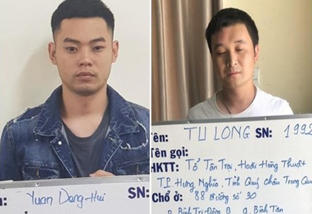 2 đối tượng người Trung Quốc bị bắt tạm giam về tổ chức đường dây cho vay nặng lãi. (Ảnh: CSĐT).