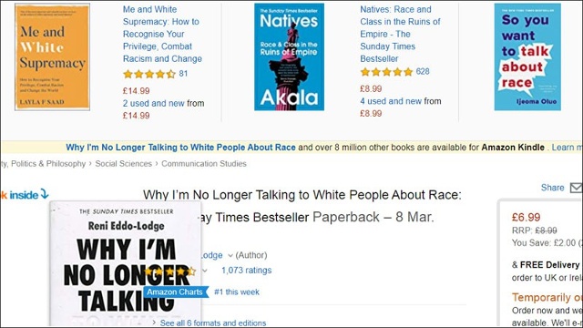 Những cuốn sách về chống phân biệt chủng tộc được rao bán trên trang amazon (Ảnh chụp màn hình)