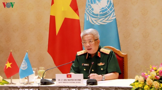 Thượng tướng Nguyễn Chí Vịnh tại cuộc điện đàm trực tuyến.