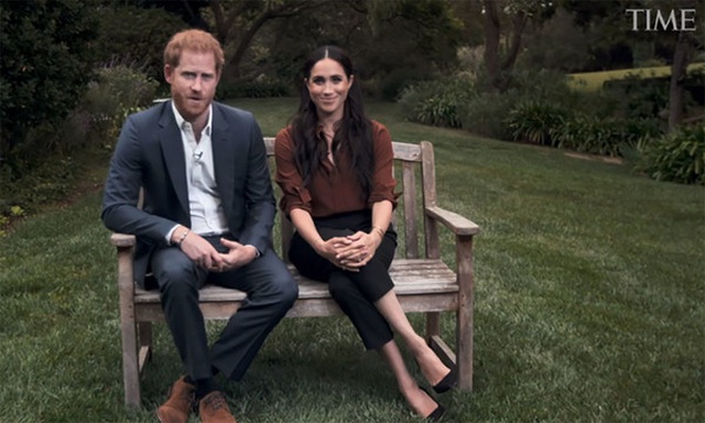 Hoàng tử Anh Harry và người vợ Meghan xuất hiện trên truyền hình ngày 23/9 (Ảnh: AFP)